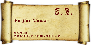 Burján Nándor névjegykártya